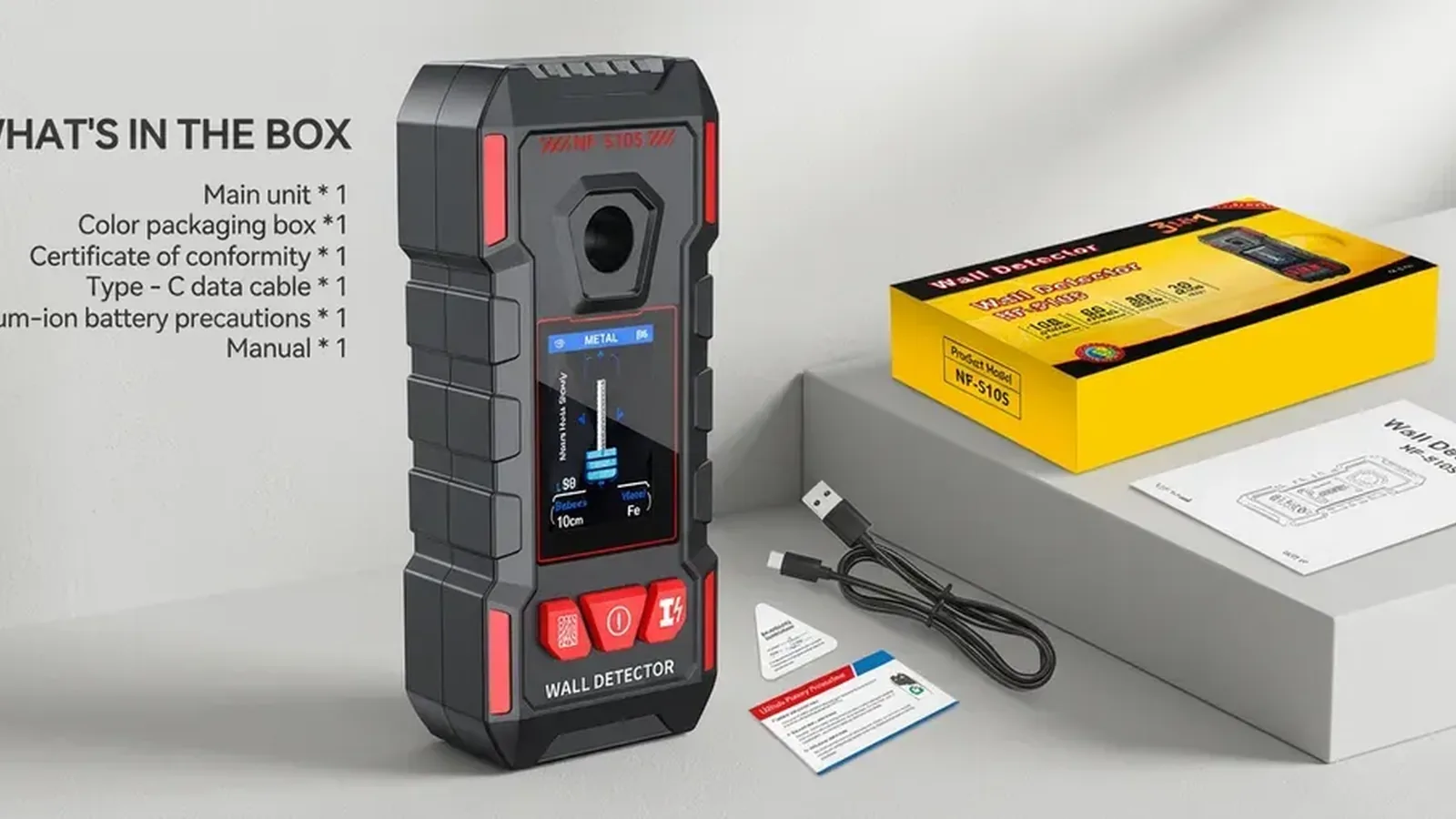 Wall scanner and accessories in packaging